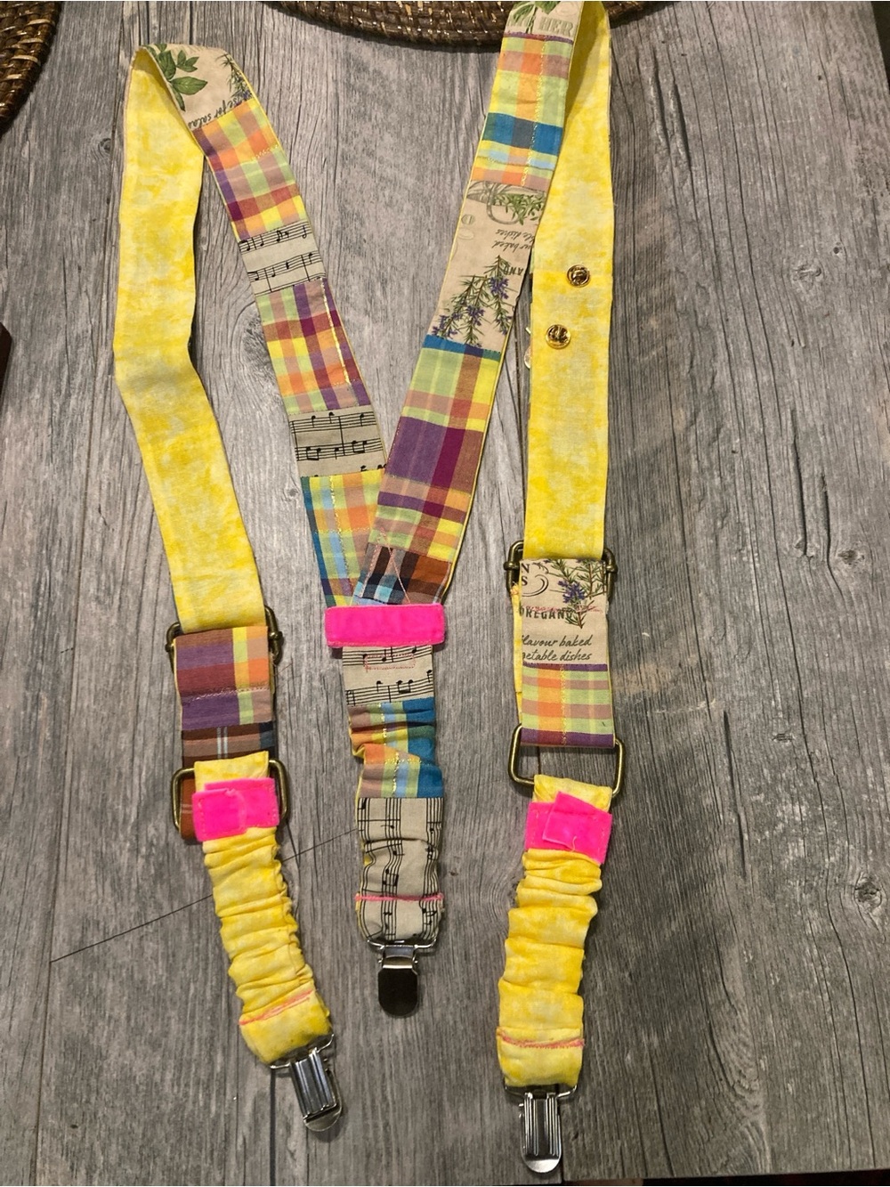 Yellow Patchwork  Suspender Straps - Picture 3 of 3